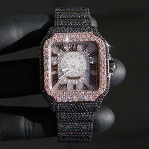 Reloj de Lujo con Diamantes, Caja Cuadrada, Esfera Analógica con Números Romanos, Cristal de Zafiro, Cierre Desplegable, para Hombre, 28 mm, Movimiento de Cuarzo ETA - Product Image 1