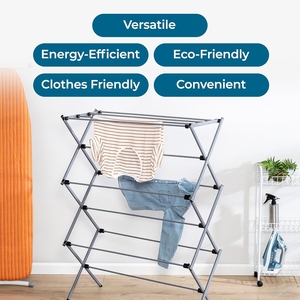 Elegante tendedero plegable de acero inoxidable con varios niveles para secar ropa en interiores, personalización disponible. - Product Image 6