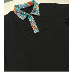 Chemise pour homme en coton corduroy uni avec logo sur le devant, col en V, manches courtes, ODM, pour l'été, avec col conçu pour un usage régulier - Product Image 1