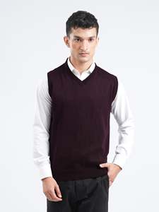 Men's Knitted Sleeveless V-Neck <b>Vest</b> Solid Color 100% Acrylic Autumn Wear Dark <b>Purple</b> - Product Image 1