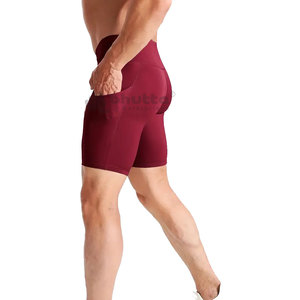 Custom Logo Stylish Fitness Wear Quick Dry Workout Running Tights <b>Compression</b> <b>Shorts</b> with Pocket Elastic Waist Solid - Product Image 3