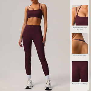 Logo kustom pakaian kebugaran wanita 2025 olahraga Bra Yoga legging Gym Activewear Set 2 potong legging Gym kebugaran Set untuk wanita - Product Image 3