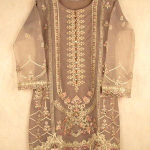 Fait à la main 2021 vente chaude femmes Salwar Kameez style indien pakistanais brodé Organza en viscose soie rayonne - Product Image 1