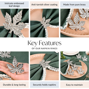Juego de Anillos para Servilletas de Latón Puro de Estilo Clásico con Diseño de Hoja de Arce y Flor para Decoración de Mesa de Fiesta Navideña, Juego de 6 - Product Image 3