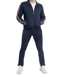 Ensemble de survêtement unisexe bleu marine avec fermeture éclair intégrale, poches latérales rayées, respirant, en polyester, style sportif décontracté pour l'hiver - Product Image 5