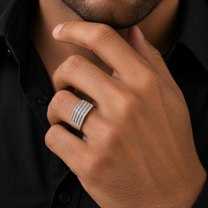 925 Sterling <b>Silver</b> <b>Mens</b> Diamond Multi Row Channel Set <b>Ring</b> Bold Geometric Design High Polish Finish Wedding Party Daily Wear Gi - Product Image 1