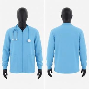 Premium 220 GSM Canvas <b>Fleece</b> <b>Jacket</b> <b>Navy</b> <b>Blue</b> Full Zip Hooded Two Pocket Medical Uniform Custom Front B2B Anti-UV Waterproof - Product Image 1