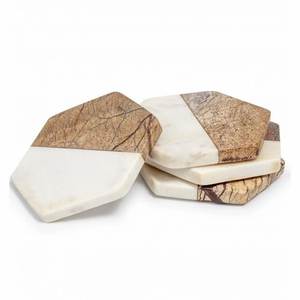 Premium Natural Beige Stone <b>Coaster</b> Set Modern Luxury <b>Marble</b> Design Eco-Friendly Table Decor Mat/Pad for Home Office Dining Tea - Product Image 5