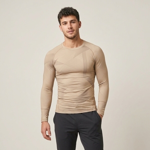 OEM Custom Logo Men Compression Shirt Long Sleeve Gym Fitness Tight Top Activewear Moisture Wicking Sports T-Shirt - Product Image 5