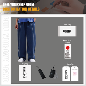 Joggers décontractés pour hommes en coton tricoté mi-lourd, bleu marine, à jambe large, taille haute élastique, en molleton, délavé à l'acide, avec cordon de serrage et bande latérale - Product Image 3