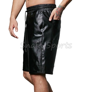 กางเกงขาสั้นหนังผู้ชายลำลองสำหรับออกกำลังกาย ใส่ได้ในฤดูร้อน แฟชั่นใหม่ กางเกงขาสั้นลำลองผู้ชาย หนังแท้ 100% - Product Image 4