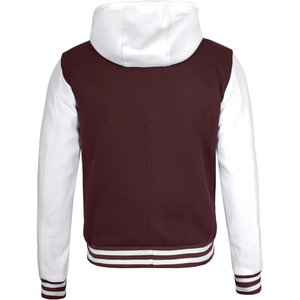 <b>Men's</b> Royal Blue Varsity <b>Jacket</b> Hooded Button Closure <b>White</b> Sleeve Solid Color Casual Style Autumn Wear Regular Fit Satin Lining - Product Image 6