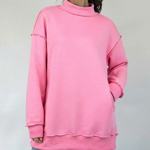 Sweat-shirt col montant femme hiver 2026, coupe oversize, manches longues, décontracté, rose, épaules tombantes - Product Image 1