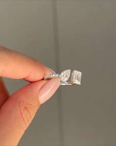 Bague ouverte en moissanite taille poire et émeraude, en argent sterling 925 original, pour mariage, fête ou occasion spéciale, bijou pour partenaire - Product Image 3