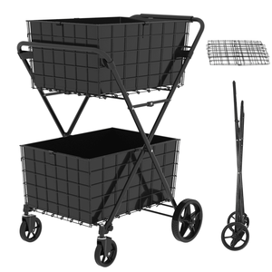 Carrello spesa pieghevole Jumbo a 2 livelli con ruote girevoli a 360 gradi e doppio cestello - Product Image 6