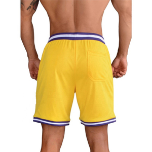 Men's Yellow Basketball Shorts With Purple White Trim Drawstring Waist Quick Dry Regular Fit Summer Sport Wear - Product Image 4