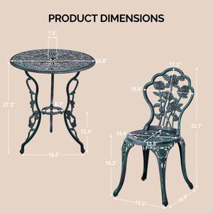 Set Bistrot da Esterno in Alluminio Pressofuso per Tutte le Stagioni, 3 Pezzi, con Tavolo e Sedie Rose per Patio, Giardino, Cortile 2 - Product Image 4