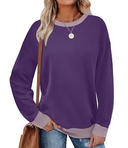 Sudadera de Algodón para Mujer, de Manga Larga, Cuello Redondo, Hombros Caídos, Color Sólido, Cómoda y Casual, de Lujo, Precio al por Mayor, de Bangladesh - Product Image 1