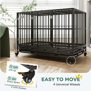 48\" Heavy Duty Dog <b>Crate</b> Large Metal Kennel with Lockable Wheels Double Door and Removable Tray Gray-XXL Size - Product Image 4