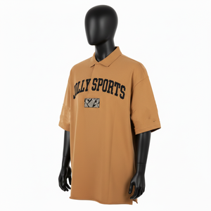 <b>Mens</b> Heavyweight 220 GSM Interlock Knit Polo <b>Shirt</b> Camel <b>Brown</b> Athletic Fit Heat Transfer Logo Custom moisture wicking - Product Image 4