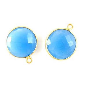 Colgante de Plata de Ley con Calcedonia Azul de 14x14mm, Bañado en Oro, Facetado, Amuleto Religioso Cristiano, Engaste de Bisel, Regalo - Product Image 3