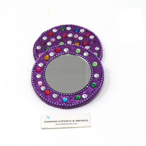 Espejo de bolsillo con cuentas y brillantina, diseño compacto redondo hecho a mano, espejo de bolsillo con cuentas de piedra blanca. - Product Image 2
