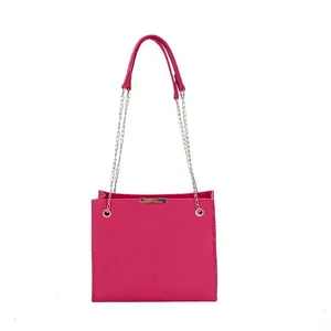 <b>Pink</b> Felt Tote Handbag Chain Strap Shoulder Bag for Women Fashion <b>Purse</b> - Product Image 1
