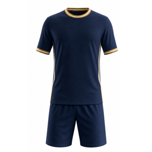 Custom Navy Blue <b>Soccer</b> Uniform Set with Gold and White Trim Sublimated Football Uniforms - Product Image 1