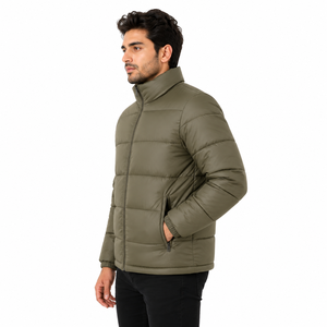Men's Quilted <b>Puffer</b> <b>Jacket</b> Full Sleeve Stand Collar Winter Padded Zipper Coat Warm Outdoor Casual Men's <b>Jackets</b> Wholesale OEM - Product Image 4