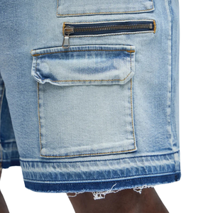 Pantalones Cortos Cargo de Mezclilla para Hombre, Lavado Claro, Ajuste Relajado, Múltiples Bolsillos, Estilo Casual de Verano, Bajo sin Rematar, Bolsillos Utilitarios, Estilo Urbano - Product Image 5