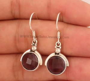 Boucles d'oreilles en argent sterling 925 avec améthyste, fabrication directe, haute qualité, pierre violette facettée, bijoux en gros, artisan indien - Product Image 2