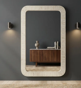 Miroir en os incrusté |   Décoration murale minimaliste en ivoire fait main, cadre en os neutre - Product Image 1