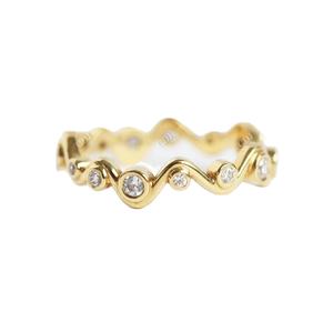 Anillo de Compromiso de Oro Amarillo Sólido de 14K con Moissanita Tallada en Bisel, Certificado GRA, Diseño de Onda, Joyería de Moda, Eternidad Completa - Product Image 1