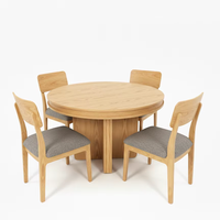 Ensemble de table à manger moderne ronde en frêne massif et placage MDF avec 4 chaises - Durable et facile à nettoyer