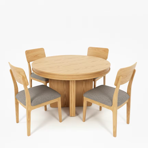 Juego de Comedor Moderno con Mesa Redonda de Madera Maciza de Fresno y Chapa de MDF con 4 Sillas - Duradero y Fácil de Limpiar - Product Image 1