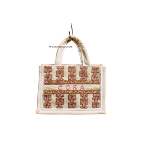 Bolsos de mano con cuentas personalizados hechos a mano con lazo rosa, lo último en moda, para niños, mini bolsos de mano personalizados con cuentas hechas a mano - Product Image 2