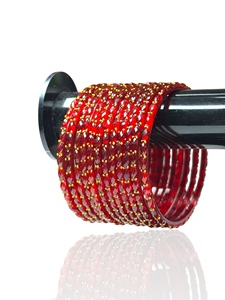 Premium Gold Plated Trendy Red Glass Raindrop Pearl Emerald Cut <b>Bangles</b> for Women's Wedding at Wholesale Price - Product Image 4