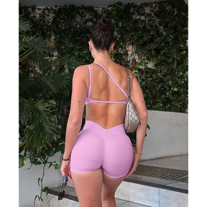 Shorts Deportivos de Cintura Alta para Mujer, Color Lavanda Morado, Compresivos, Acanalados, Sin Costuras, para Gimnasio y Yoga - Product Image 5