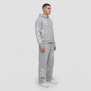 <b>Men</b>’s <b>Grey</b> Floral Print Tracksuit Set with Zip Up <b>Hoodie</b> and Relaxed Fit Joggers for <b>men</b> - Product Image 3