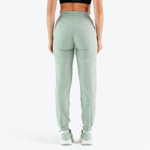 Women's Light Green Knitted Straight <b>Ankle</b>-Length Pants With Drawstring Waist And Logo On Right Leg Casual Spring Wear - Product Image 3