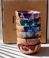 Bol décoratif en résine époxy et bois avec bords artisanaux, design en résine brillante, sans BPA, écologique, compatible lave-vaisselle, léger