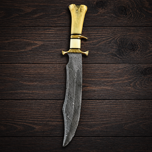 Couteau de survie et de camping OEM à lame fixe en acier de Damas haute dureté, pointe tombante, manche en os - Product Image 5