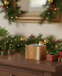 Collection de porte-bougies géométriques nordiques en bois massif – Designs modernes étoile, arbre et cube pour la décoration de la maison, du patio et des événements - Product Image 2