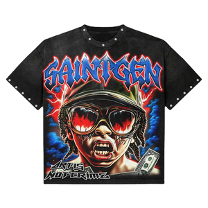 เสื้อยืดสตรีทแวร์พรีเมียมแบบไม่มีแขน ผ้าคอตตอนหนา 100% พิมพ์ลายกราฟิก ตกแต่งด้วยหมุด  ทรงโอเวอร์ไซส์ รับผลิตแบบ OEM จำนวนมาก - Product Image 4