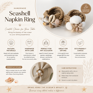 Ensemble d'anneaux de serviette en jute faits à la main |   Décoration de table style plage côtière, porte-serviettes en corde naturelle et coquillages, pour mariage, dîner, fête - Product Image 4
