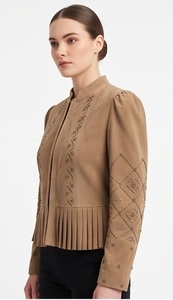 Blazer Bohème Vintage pour Femme en Cuir de Mouton Véritable Brodé de Perles, Coupe-Vent, Chauffant, Personnalisable, Idéal pour les Soirées - Product Image 5