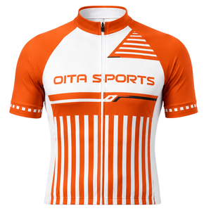 Maillot de Ciclismo Naranja y Blanco de Manga Corta con Cremallera Completa, Transpirable, de Secado Rápido, Ligero, para Ciclismo de Carretera y Deportes de Alto Rendimiento - Product Image 1