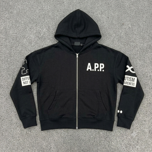 Sudadera con Capucha y Cremallera de Diseño Nuevo al por Mayor, Unisex, de Algodón y Felpa, Ropa Casual de Otoño con Logotipo Frontal y Estampado en las Mangas - Product Image 4