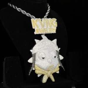 Colgante de Pez de Dibujos Animados con Incrustaciones de Moissanita, Plata 925, Bañado en Oro de 18K, Estilo Hiphop, Personalizado con Nombre/Letra, Bicolor, para Regalo de Cumpleaños - Product Image 3