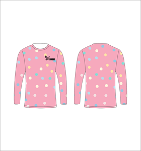 Maillot de sport personnalisé à manches longues en sublimation, léger, avec motif à pois multicolores rose et pastel, fabricant en gros - Product Image 1